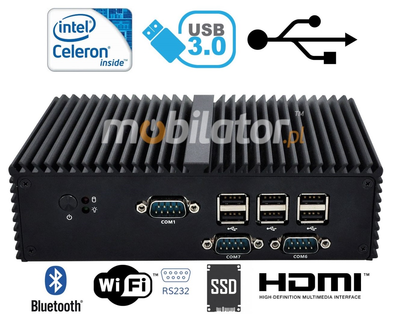 Komputer Przemysowy Bezwentylatorowy MiniPC mBOX Q190X SSD WiFi Bluetooth